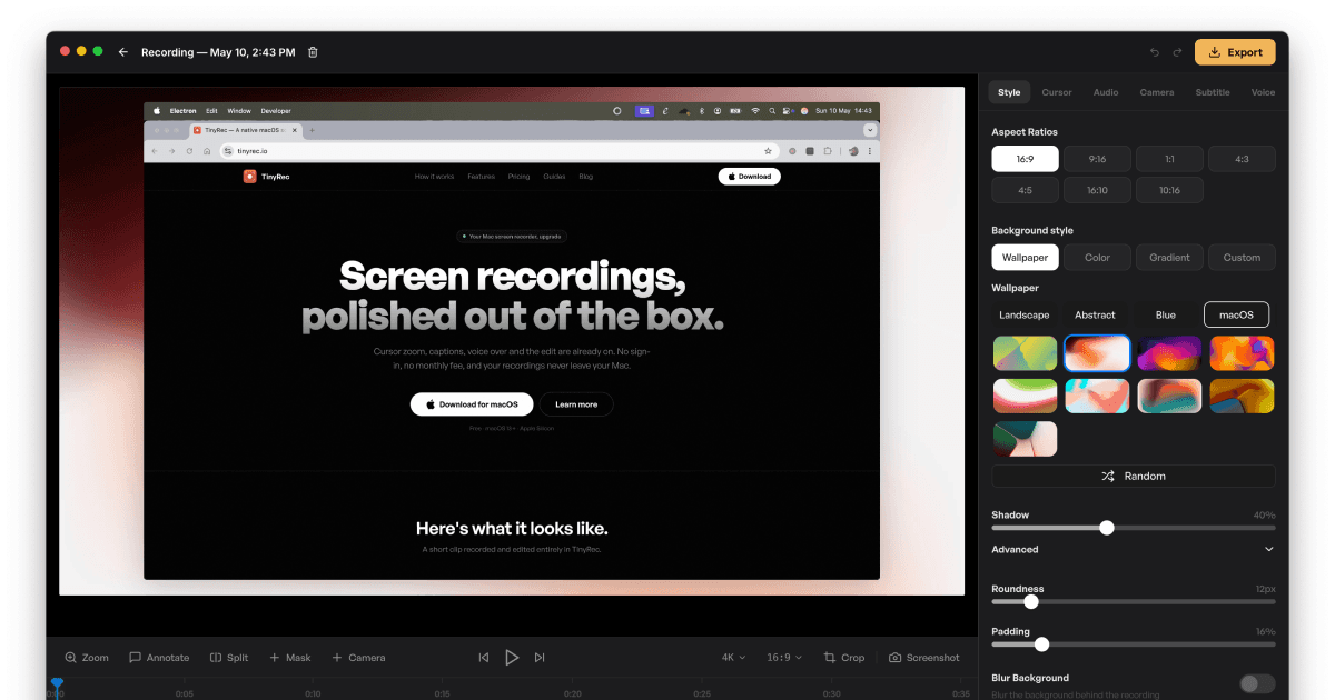 TinyRec screenshot